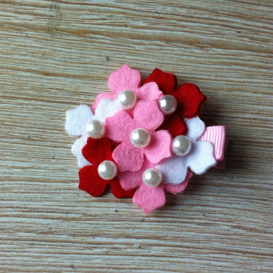 Felt Hydrangeas Clip - Red/Pink/White Mix