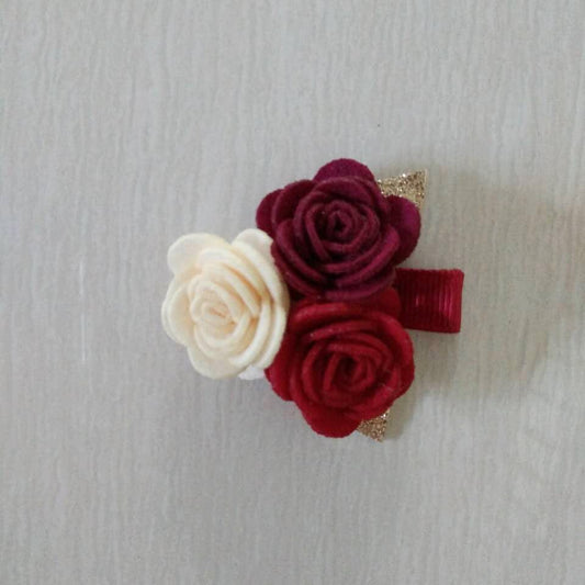 Felt Rose Cluster Hair Clip - Red Mix