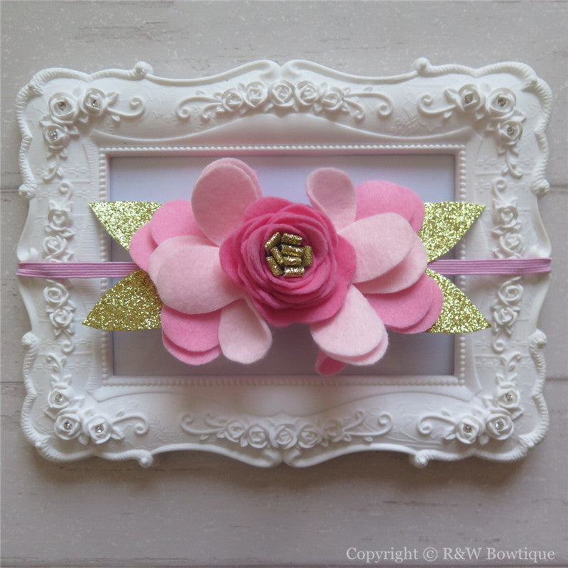 Pink and Gold Felt Flower Crown Headband