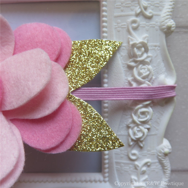 Pink and Gold Felt Flower Crown Headband