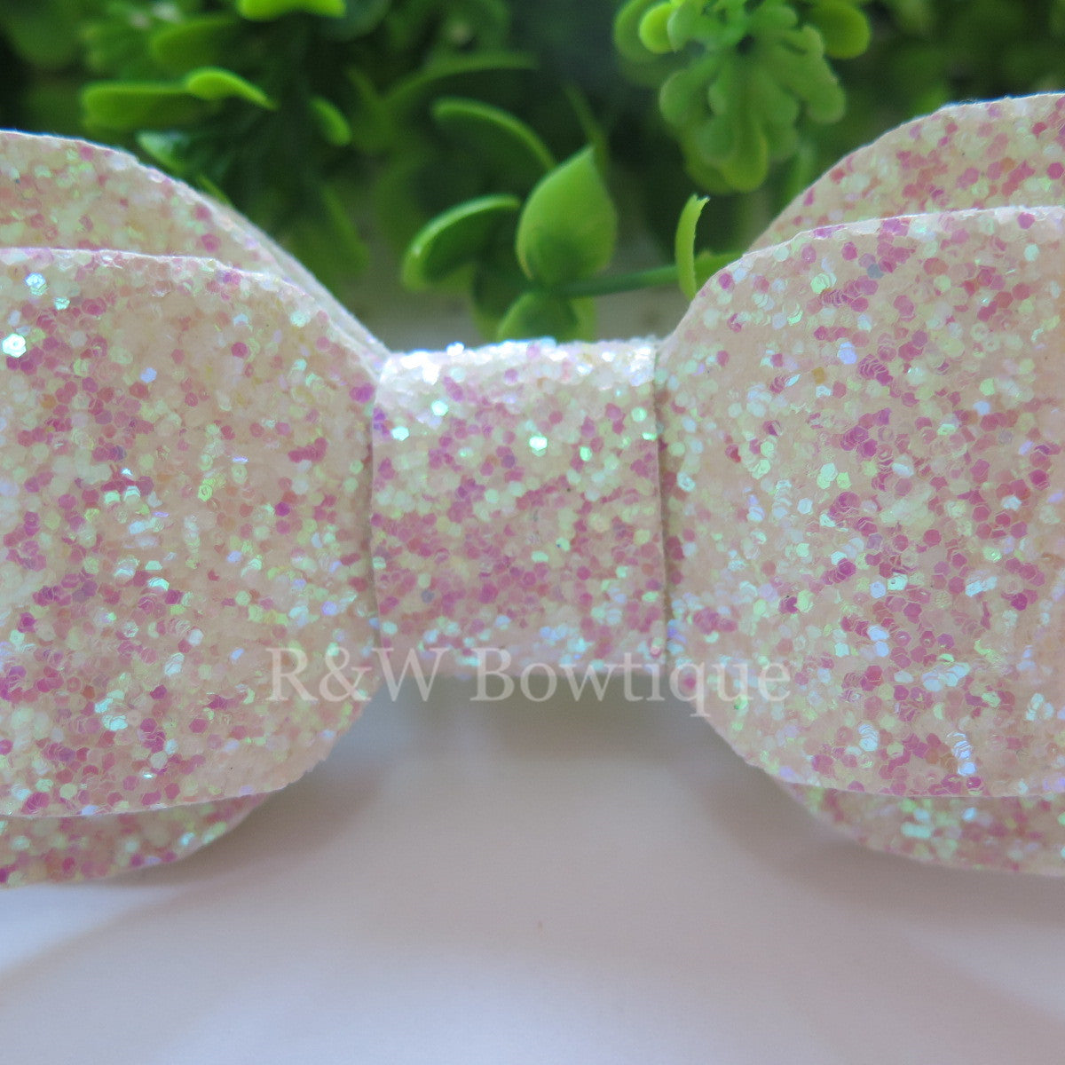 White Glitter Fabric Oversize Hair Bow