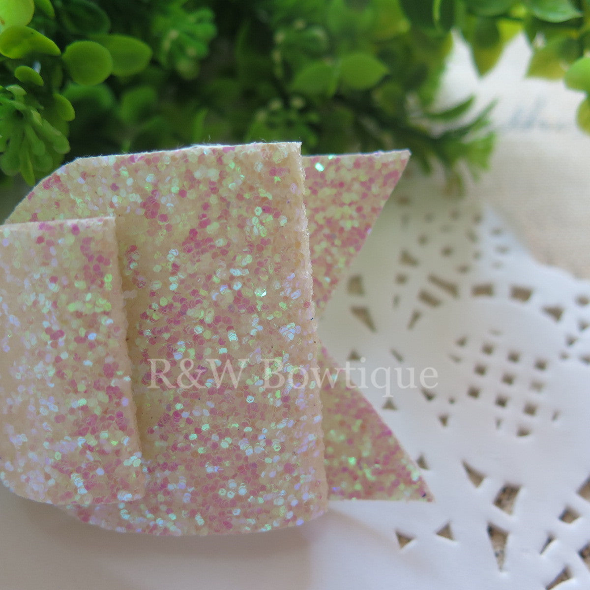 White Glitter Fabric Oversize Hair Bow