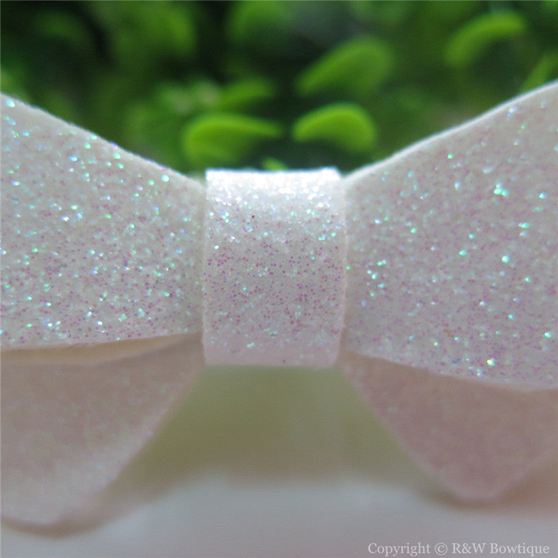 White Glitter Felt Mini Hair Bow
