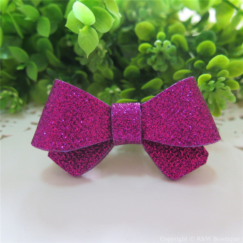 Fuchsia Glitter Felt Mini Hair Bow
