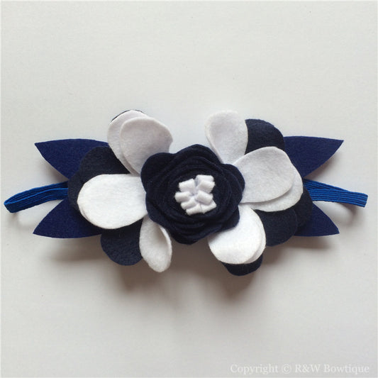 Navy and White Felt Flower Crown Headband
