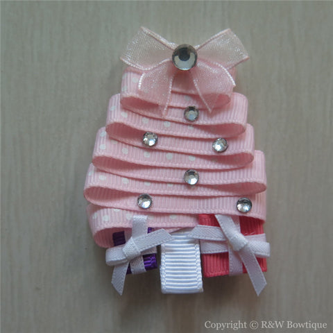 Pink Christmas Tree Sculptured Hair Clip