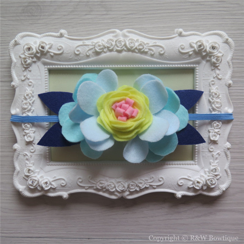 Navy Teal and Yellow Felt Flower Crown Headband