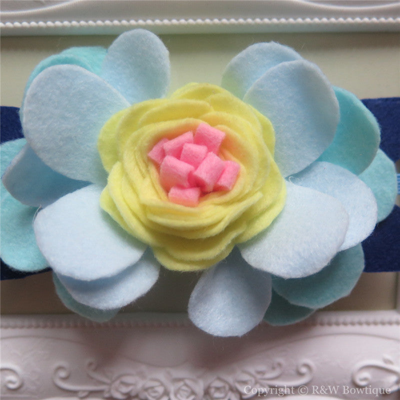 Navy Teal and Yellow Felt Flower Crown Headband