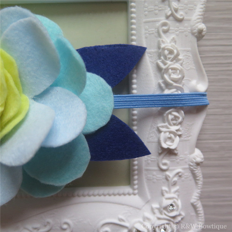 Navy Teal and Yellow Felt Flower Crown Headband