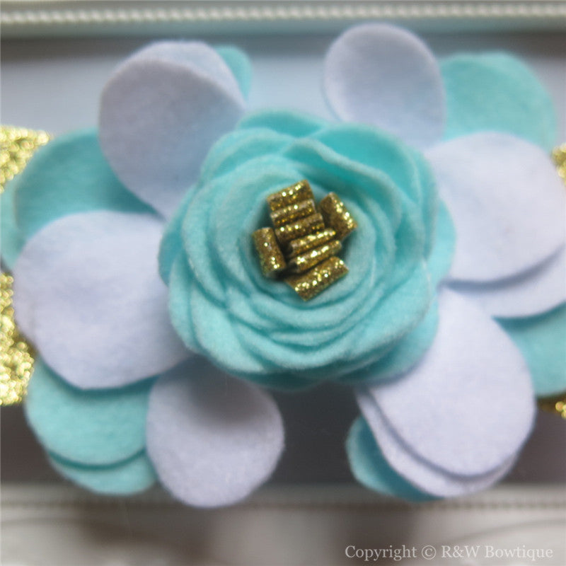 Mint White and Gold Felt Flower Crown Headband
