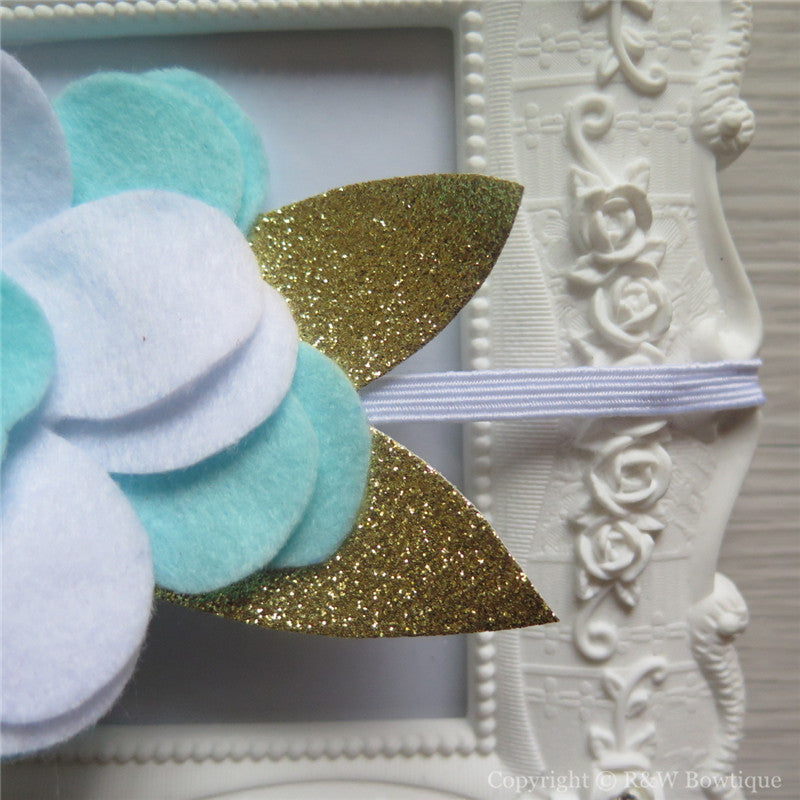 Mint White and Gold Felt Flower Crown Headband