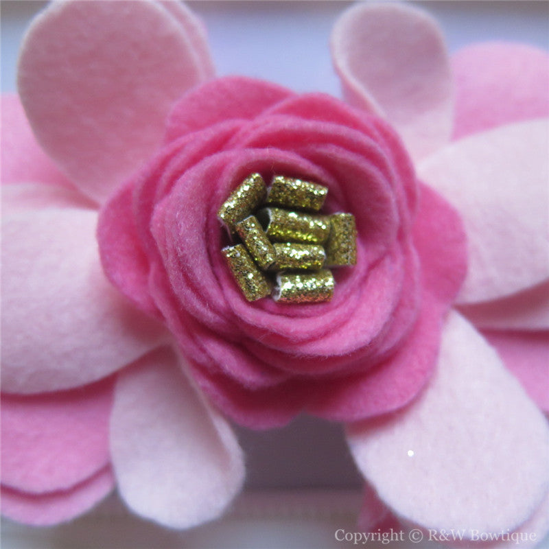 Pink and Gold Felt Flower Crown Headband 