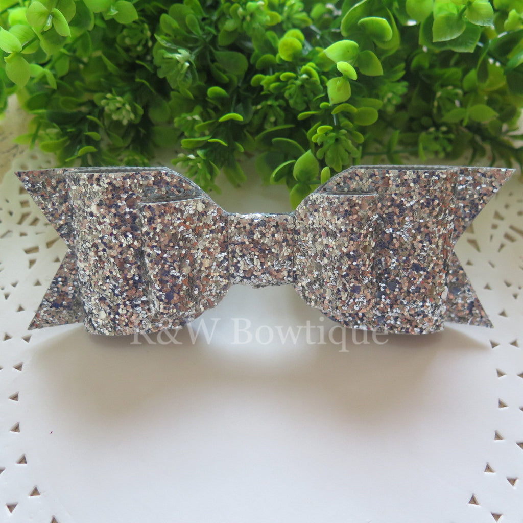 Silver Glitter Fabric Oversize Hair Bow