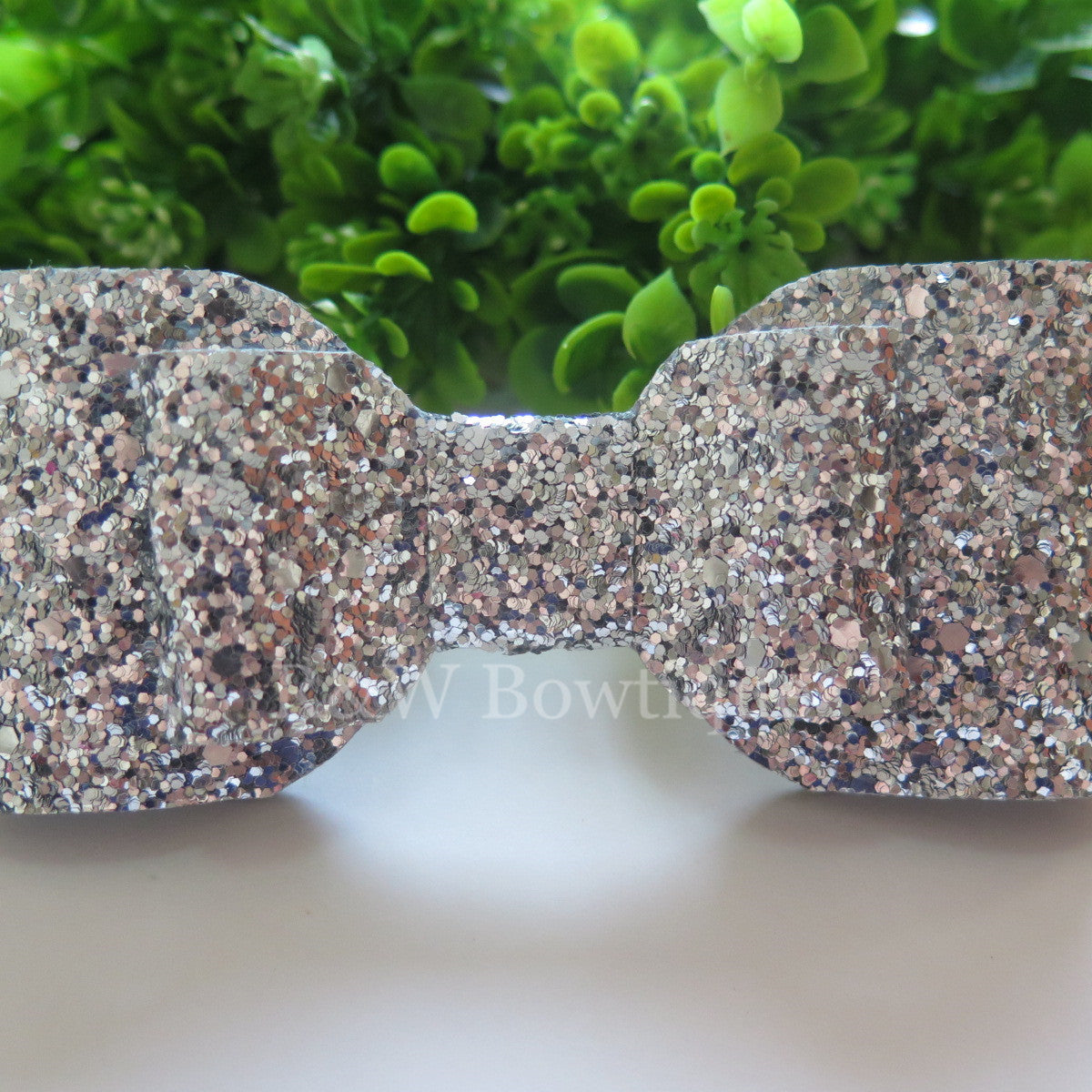 Silver Glitter Fabric Oversize Hair Bow