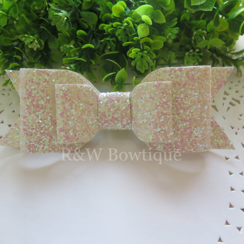 White Glitter Fabric Oversize Hair Bow