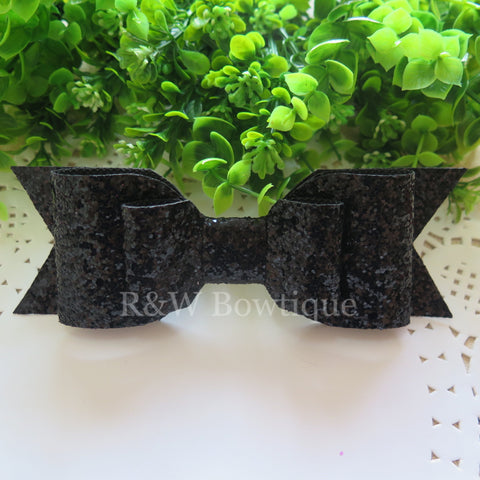 Black Glitter Fabric Oversize Hair Bow