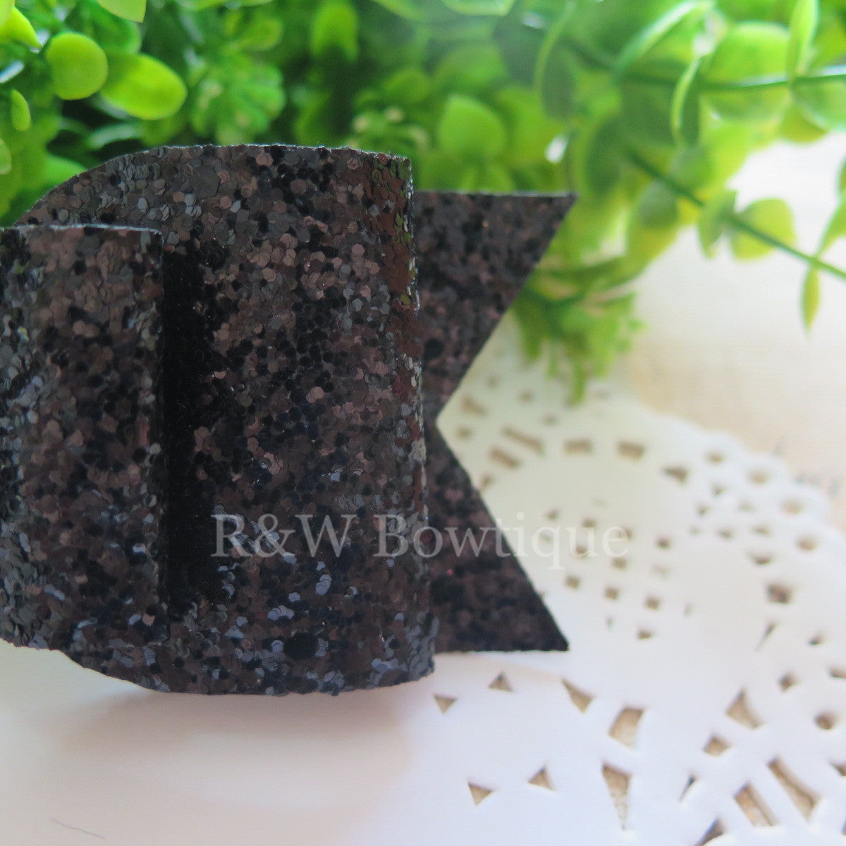 Black Glitter Fabric Oversize Hair Bow