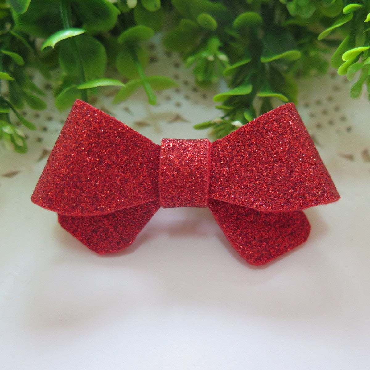 Red Glitter Felt Mini Hair Bow