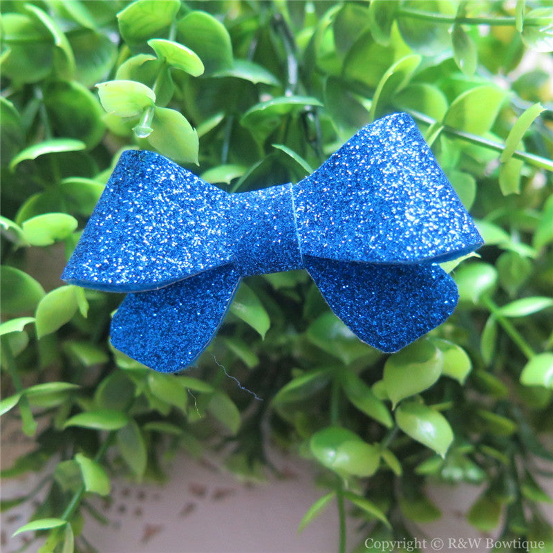 Royal Blue Thin Glitter Felt Mini Hair Bow