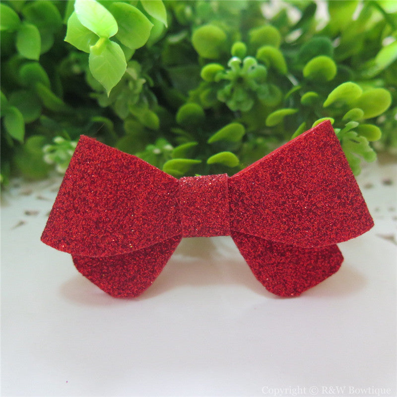 Red Thin Glitter Felt Mini Hair Bow