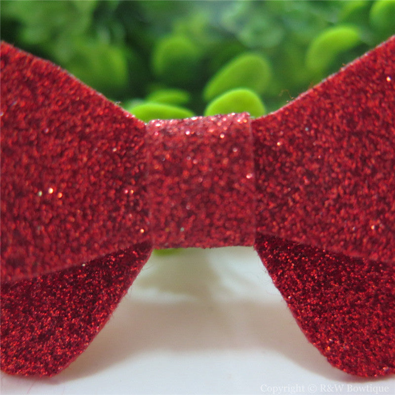 Red Thin Glitter Felt Mini Hair Bow
