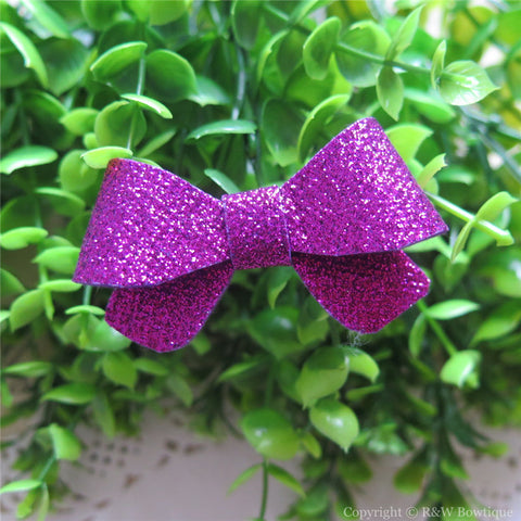 Fuchsia Thin Glitter Felt Mini Hair Bow