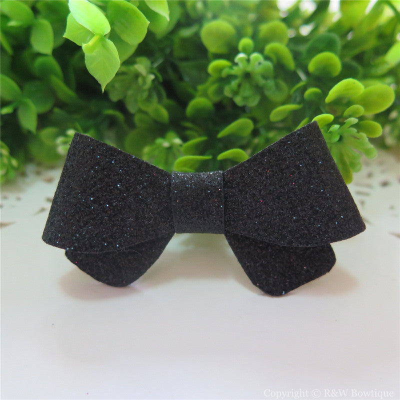Black Thin Glitter Felt Mini Hair Bow