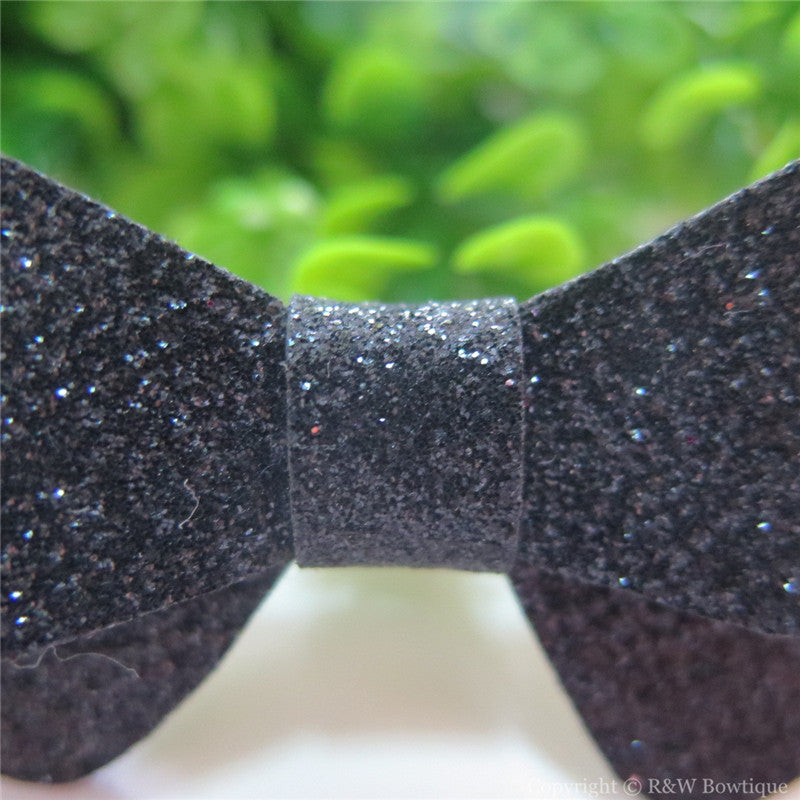 Black Thin Glitter Felt Mini Hair Bow