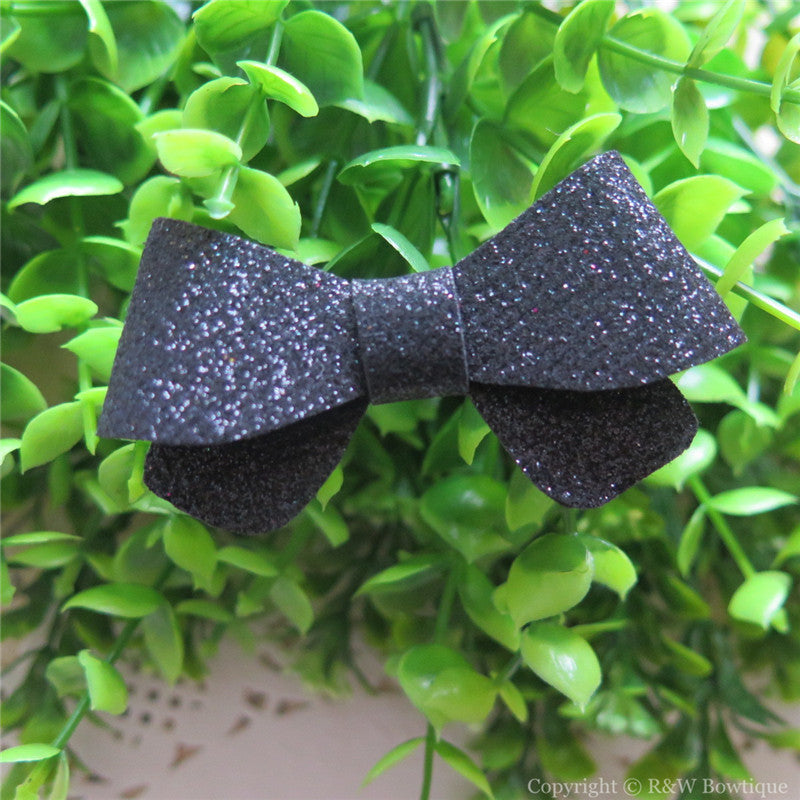 Black Thin Glitter Felt Mini Hair Bow