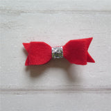 Felt Bow & Heart Clips Set of 3 - Red & Silver Mix