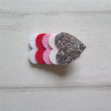 Felt Bow & Heart Clips Set of 3 - Red & Silver Mix