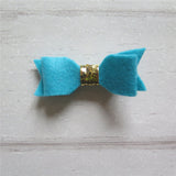 Felt Bow & Heart Clips Set of 3 - Teal and Black Mix
