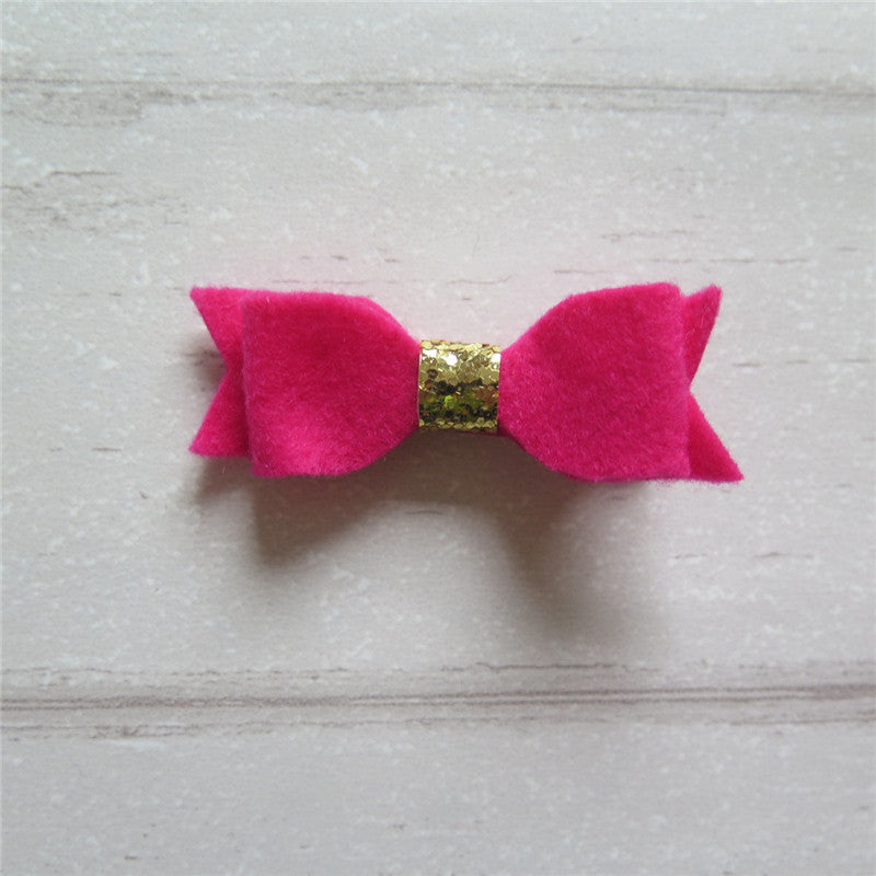 Felt Bow & Heart Clips Set of 3 - Gold & Shk Pink Mix