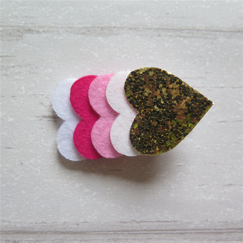 Felt Bow & Heart Clips Set of 3 - Gold & Shk Pink Mix