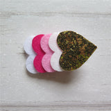 Felt Bow & Heart Clips Set of 3 - Gold & Shk Pink Mix