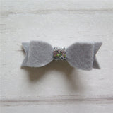Felt Bow & Heart Clips Set of 3 - Silver and Ivory Mix