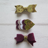 Felt Bow & Heart Clips Set of 3 - Gold and Burgundy Mix