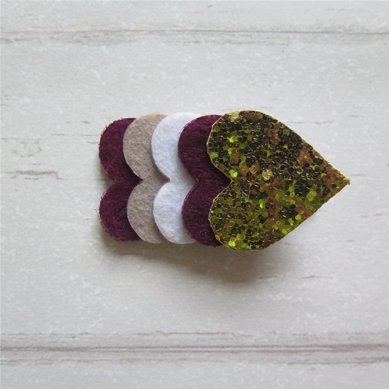 Felt Bow & Heart Clips Set of 3 - Gold and Burgundy Mix