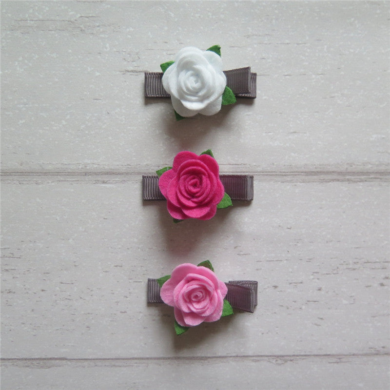 Felt Rose Clip Set - Pink Mix