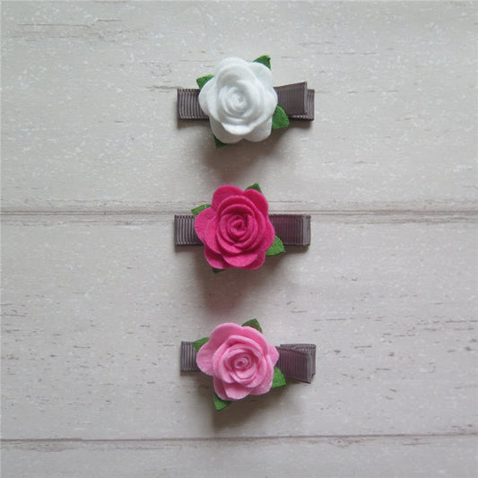 Felt Rose Clip Set - Pink Mix