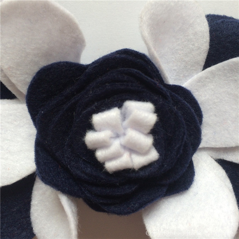 Navy and White Felt Flower Crown Headband