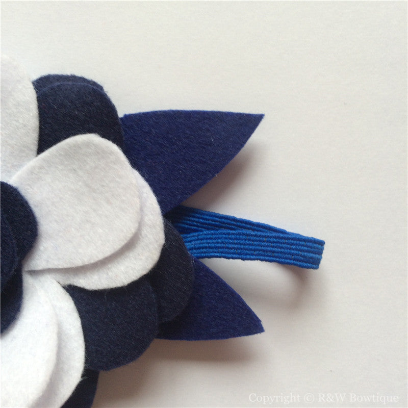 Navy and White Felt Flower Crown Headband