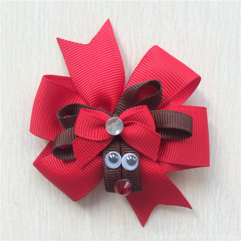 Reindeer Pinwheel Bow Sculptured Hair Clip