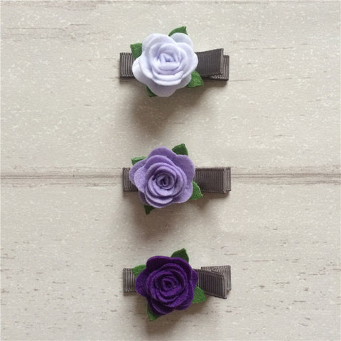 Felt Rose Clip Set of 3 - Purple Mix