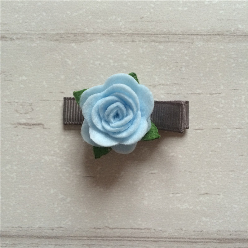 Felt Rose Clip Set of 3 - Blue Mix
