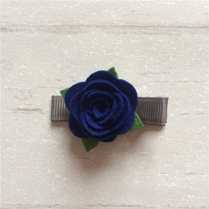 Felt Rose Clip Set of 3 - Blue Mix