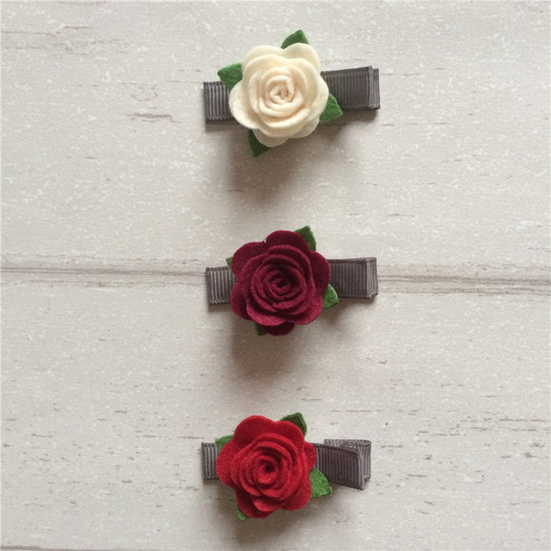 Felt Rose Clip Set of 3 - Red Mix