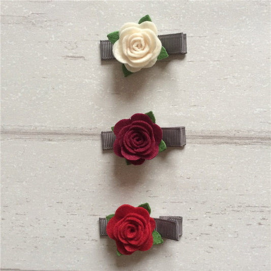 Felt Rose Clip Set of 3 - Red Mix