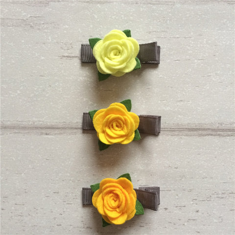 Felt Rose Clip Set of 3 - Yellow Mix