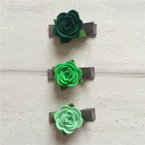 Felt Rose Clip Set of 3 - Green Mix